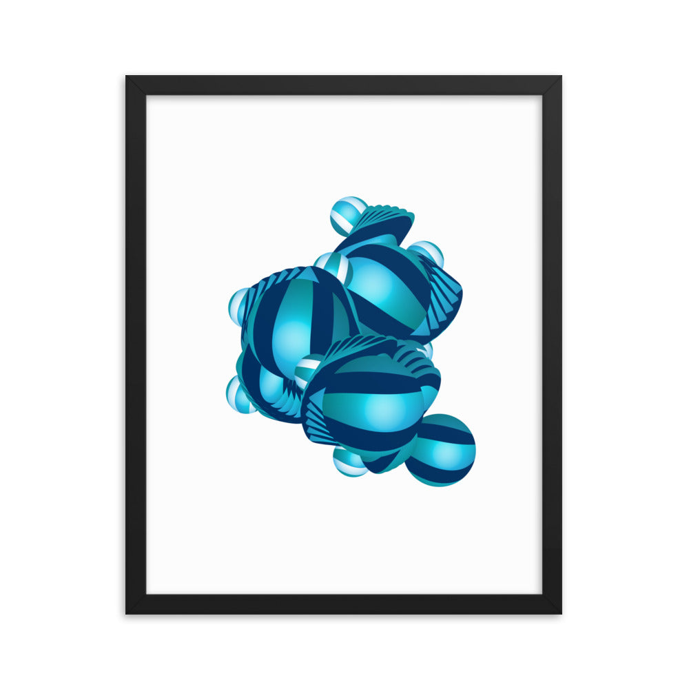 Framed Poster Circulosity No 3162 Abstract Mandala Aqua - Navy Free Shipping