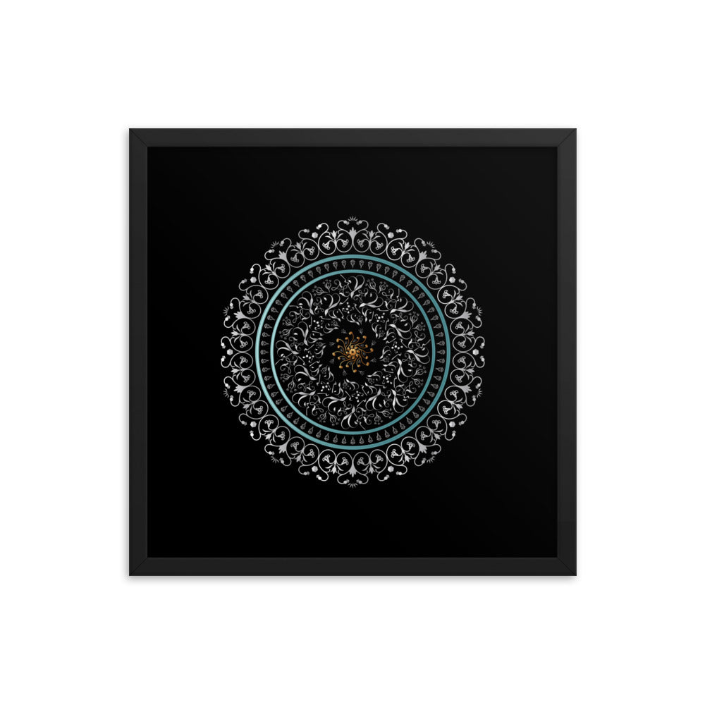 Framed poster Kuklos No 4496 Mandala Silver - Aqua - Gold Free Shipping