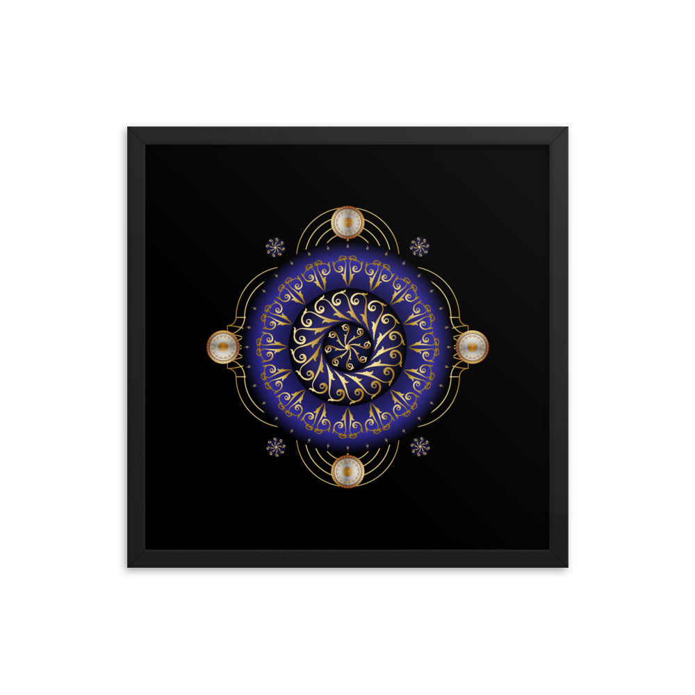 Framed Poster Kuklos No 4048 Dark Navy - Silver - Gold Mandala Free Shipping