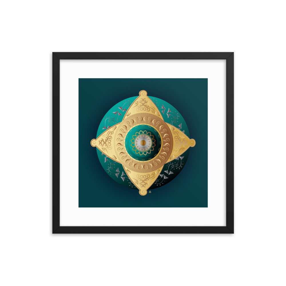 Framed Poster Kuklos No 4063 Mandala Viridian Green - Gold Free Shipping