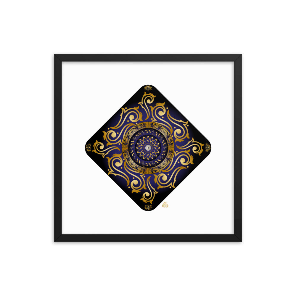 Framed Poster Kuklos No 4089 Mandala Dark Navy Blue- Gold Free Shipping