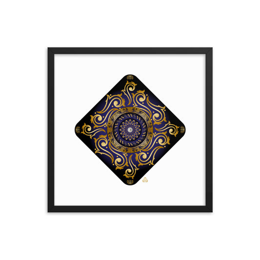 Framed Poster Kuklos No 4089 Mandala Dark Navy Blue- Gold Free Shipping