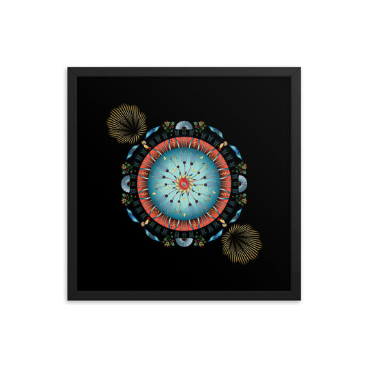 Framed Poster Kuklos No 4136 Abstract Mandala Red - Aqua - Gold Free Shipping