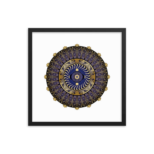 Framed Poster Circulosity No 2987 Mandala Navy - Gold Free Shipping