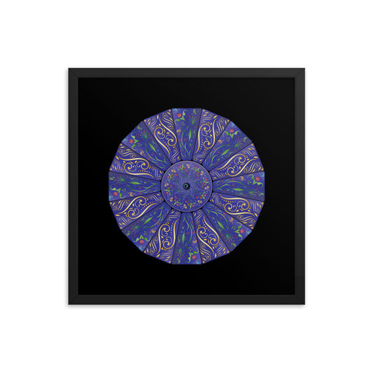 Framed Poster Circulosity No 2984 Mandala Blue - Gold Free Shipping