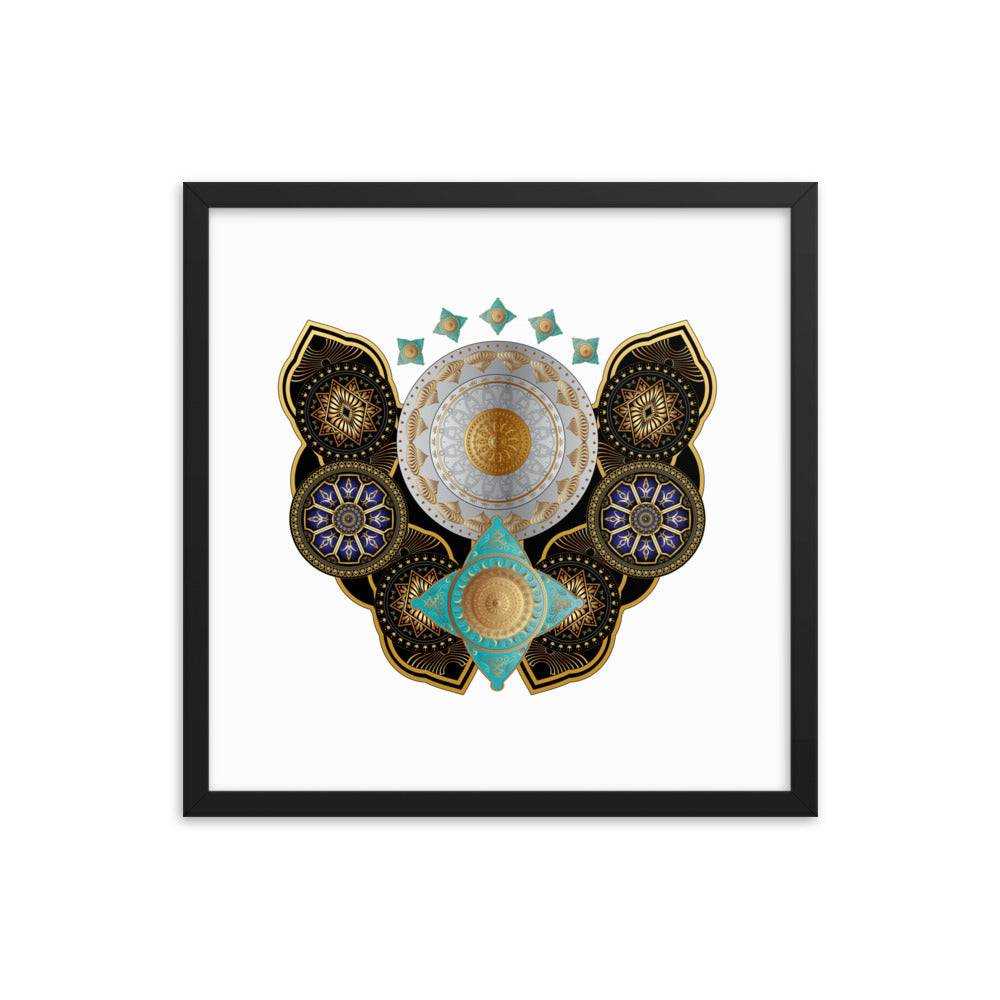 Framed Poster Circumplexical No 3661 Highly intricate Mandala Aqua - Gold Free Shipping