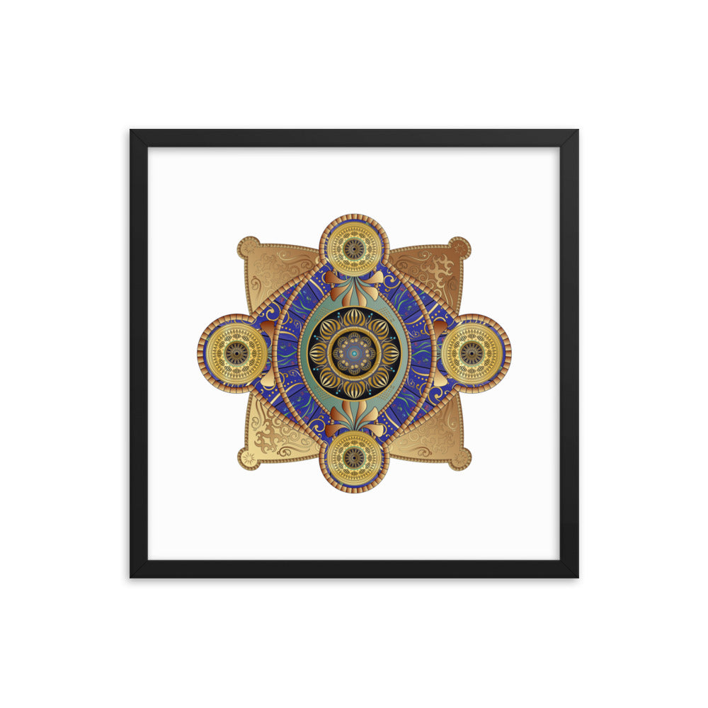 Framed Poster Circumplexical No 3701 Intricate Mandala Aqua - Gold Free Shipping