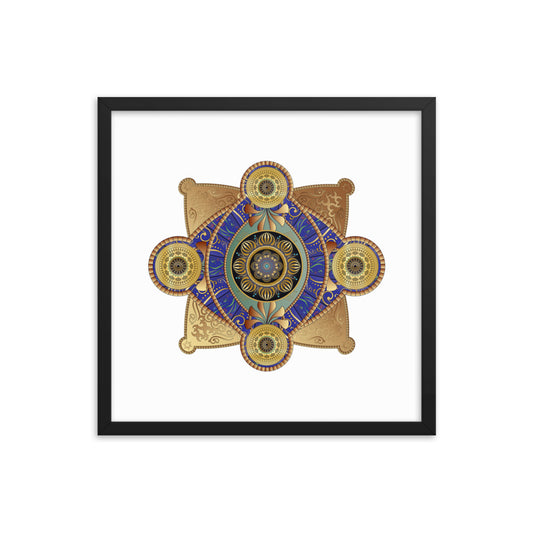 Framed Poster Circumplexical No 3701 Intricate Mandala Aqua - Gold Free Shipping