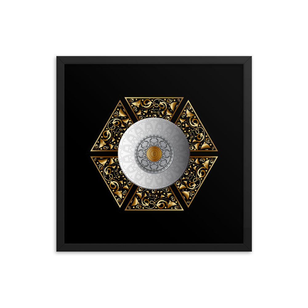 Framed Poster Circumplexical No 3855 Six-Sided Mandala Silver - Gold Free Shipping