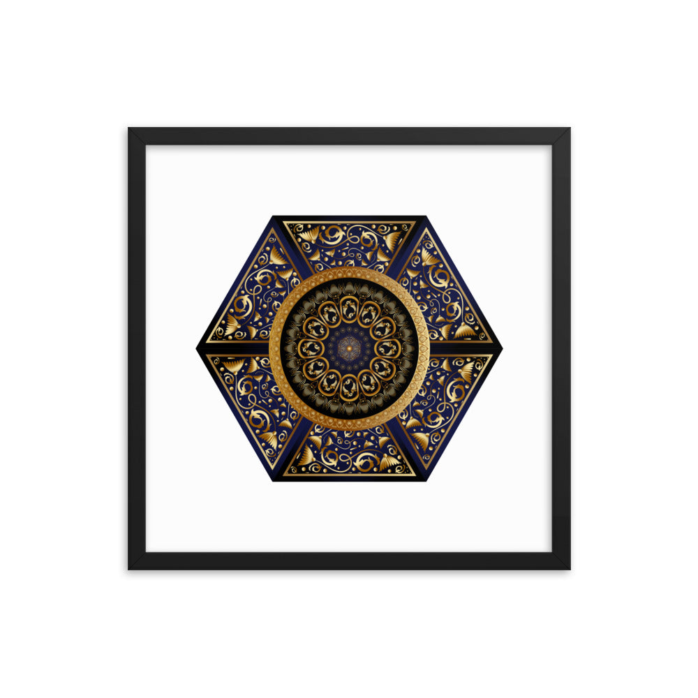 Framed Poster Circumplexical No 3865 Six-Sided Mandala Black - Gold Free Shipping