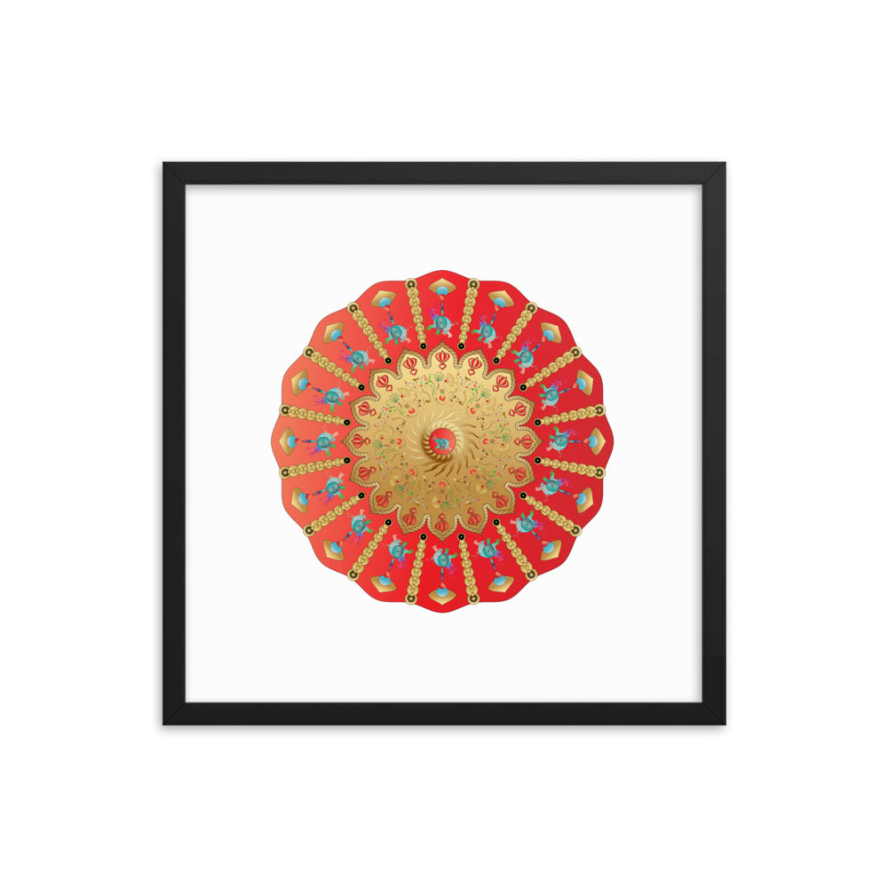 Framed Poster Circumplexical No 3898 Ganesh Elephant Mandala Red - Gold Free Shipping