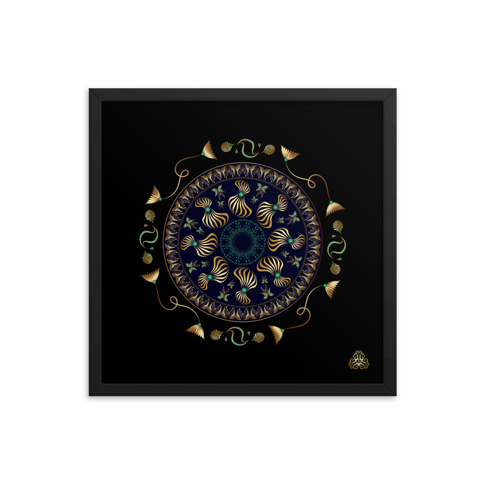 Framed Poster Kuklos No 4315 Intricate Mandala Black - Gold Free Shipping