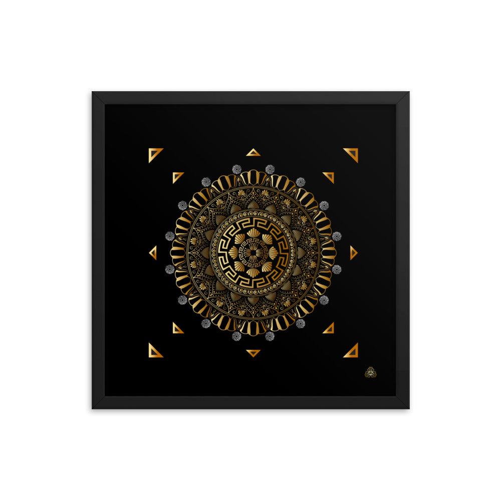 Framed Poster Kuklos No 4371 Intricate Mandala Black - Gold Free Shipping