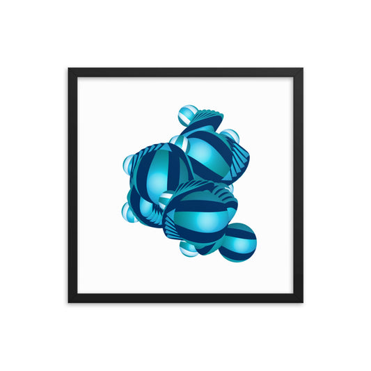 Framed Poster Circulosity No 3162 Abstract Mandala Aqua - Navy Free Shipping