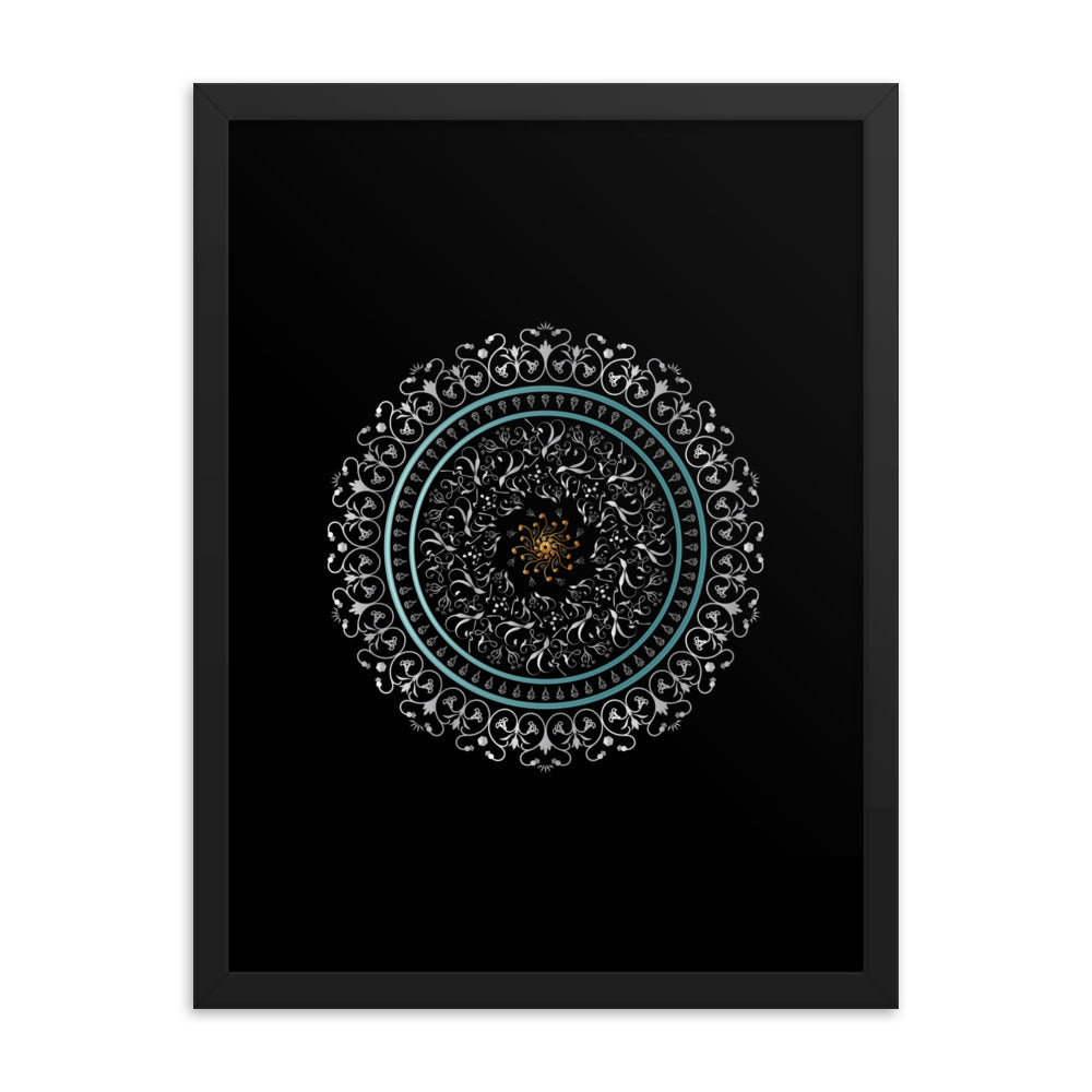 Framed poster Kuklos No 4496 Mandala Silver - Aqua - Gold Free Shipping