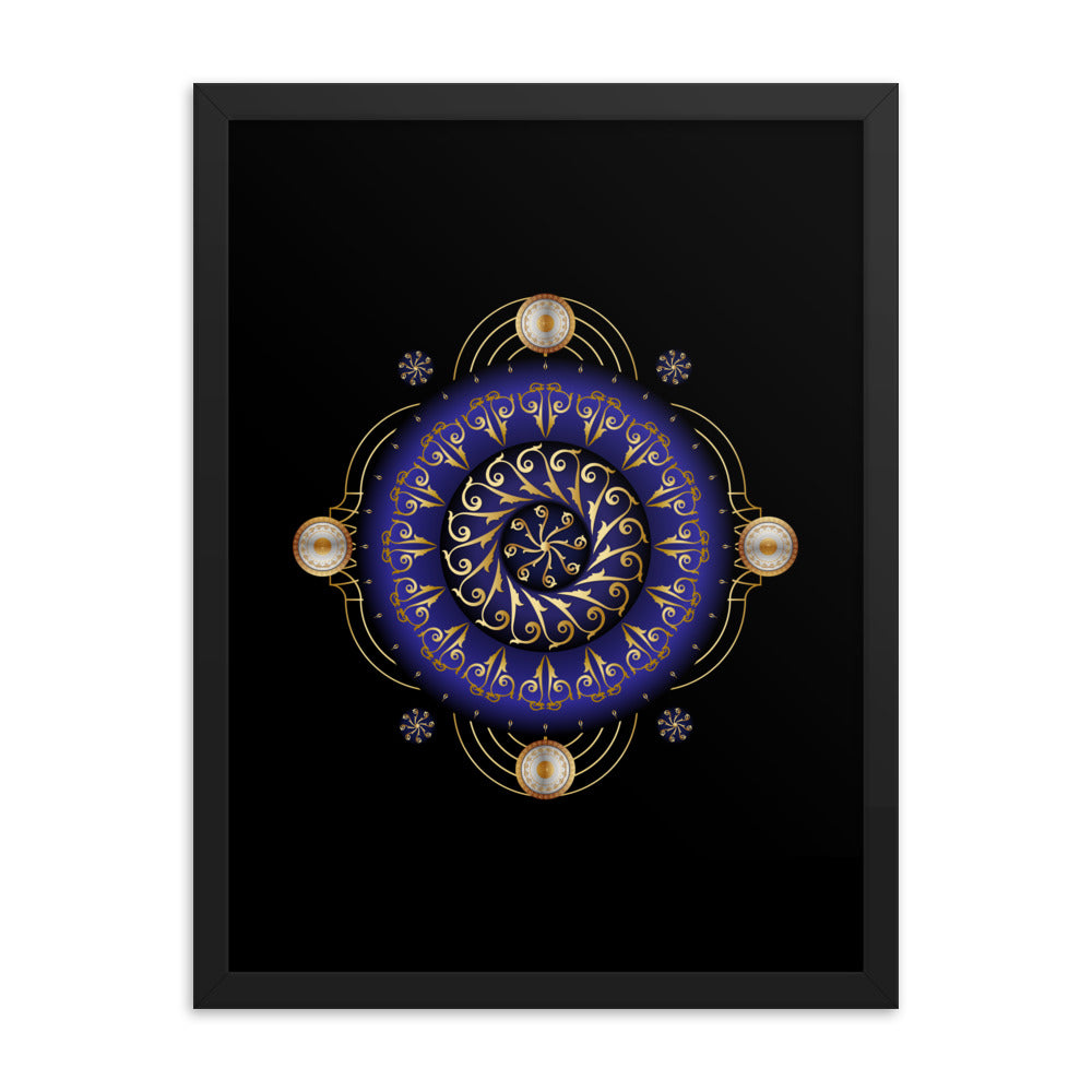 Framed Poster Kuklos No 4048 Dark Navy - Silver - Gold Mandala Free Shipping