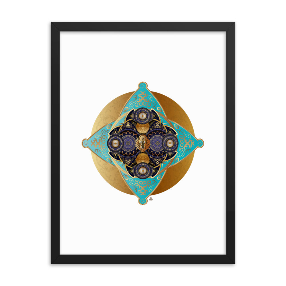 Framed Poster Kuklos No 4062 Mandala Aqua - Navy - Gold Free Shipping