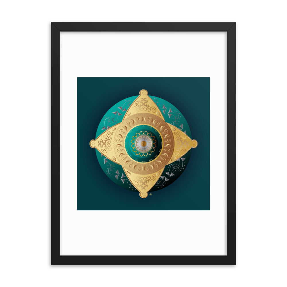 Framed Poster Kuklos No 4063 Mandala Viridian Green - Gold Free Shipping