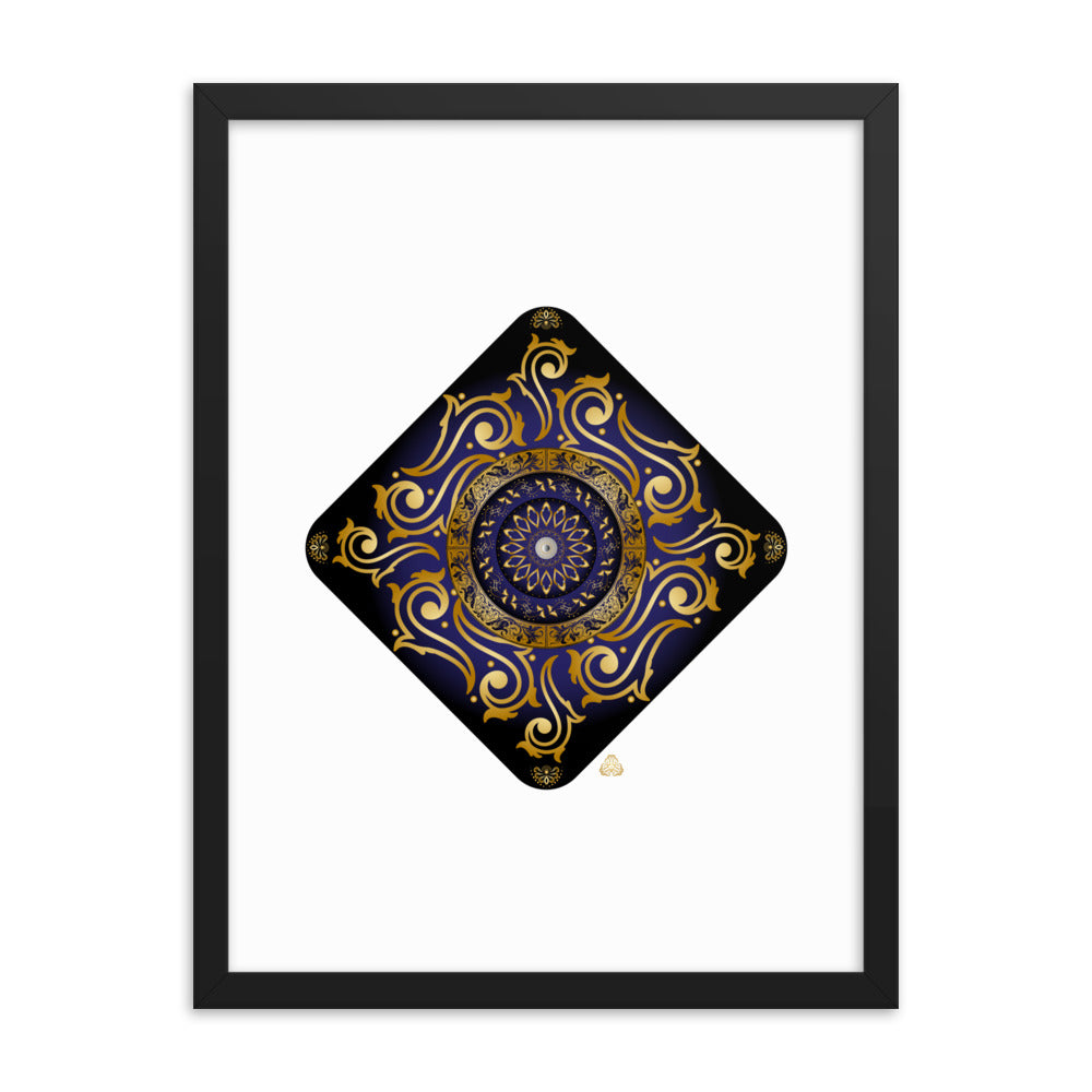 Framed Poster Kuklos No 4089 Mandala Dark Navy Blue- Gold Free Shipping