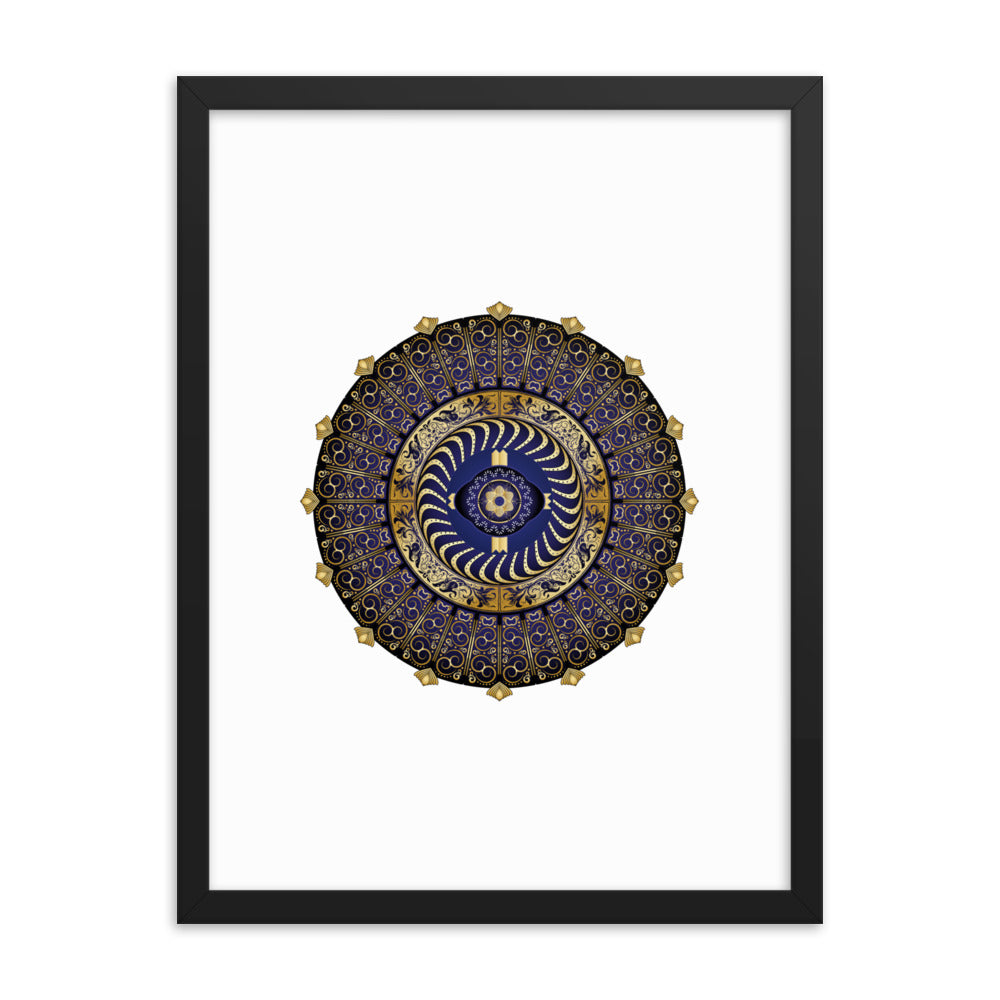 Framed Poster Circulosity No 2987 Mandala Navy - Gold Free Shipping