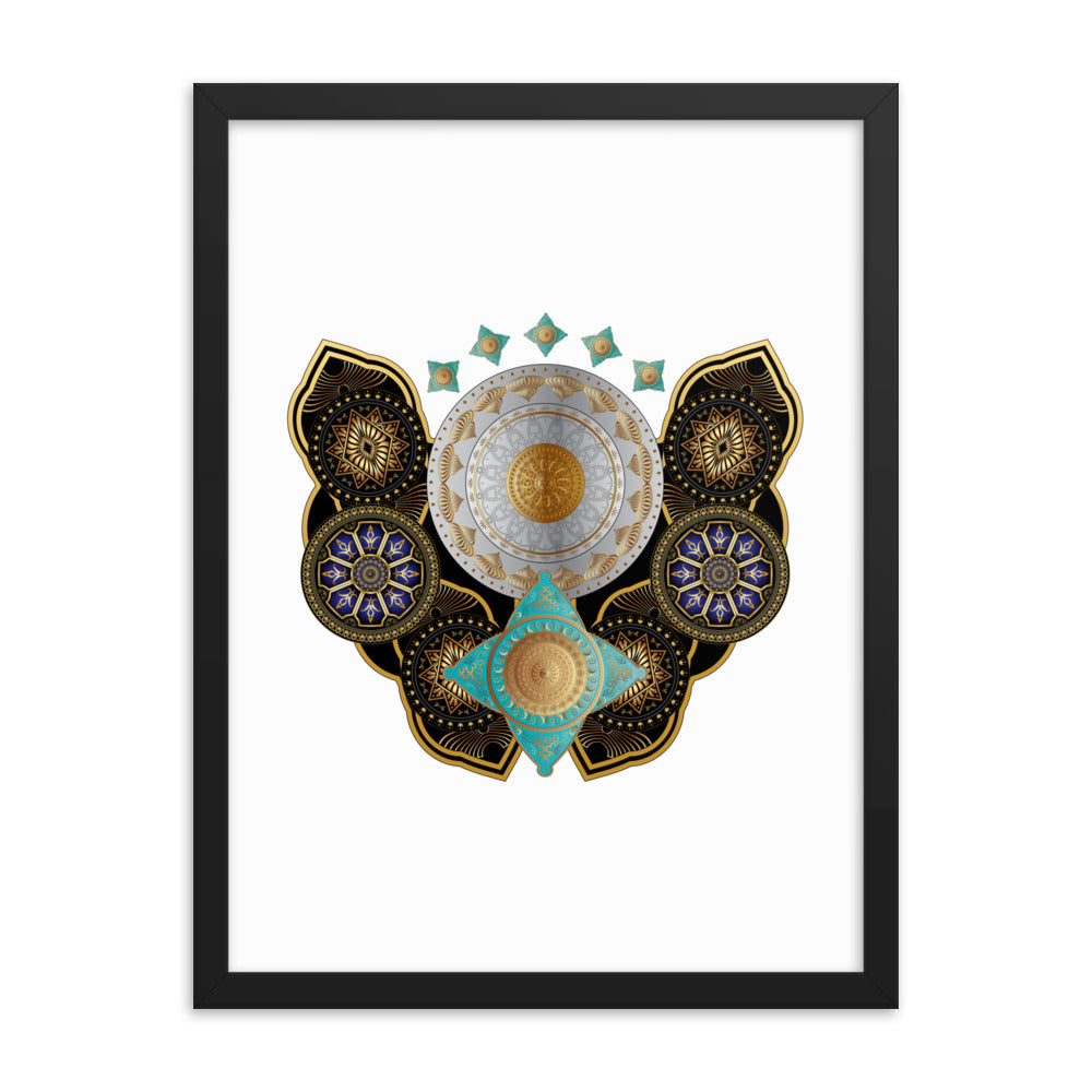 Framed Poster Circumplexical No 3661 Highly intricate Mandala Aqua - Gold Free Shipping