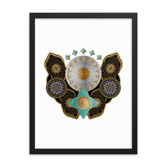 Framed Poster Circumplexical No 3661 Highly intricate Mandala Aqua - Gold Free Shipping