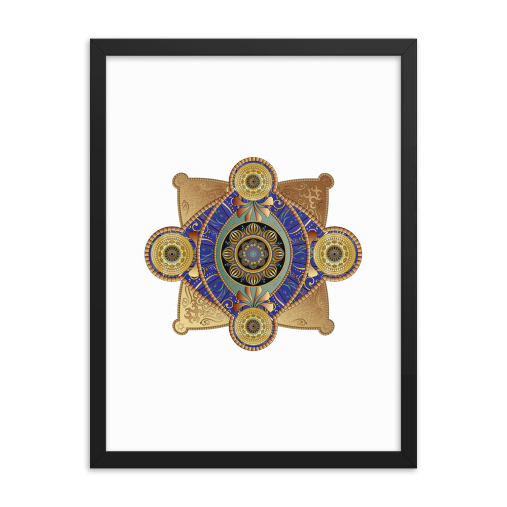 Framed Poster Circumplexical No 3701 Intricate Mandala Aqua - Gold Free Shipping