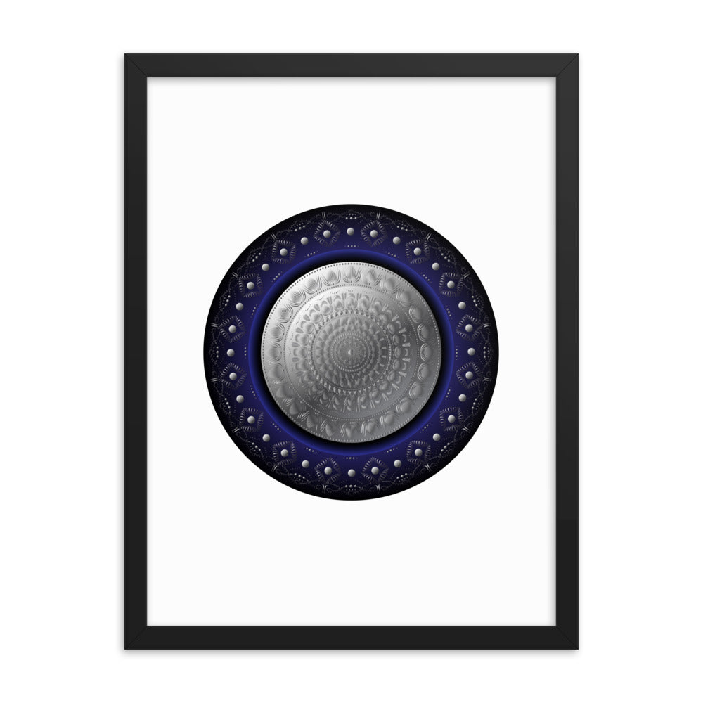 Framed Poster Circumplexical No 3769 Mandala Silver - Navy Free Shipping