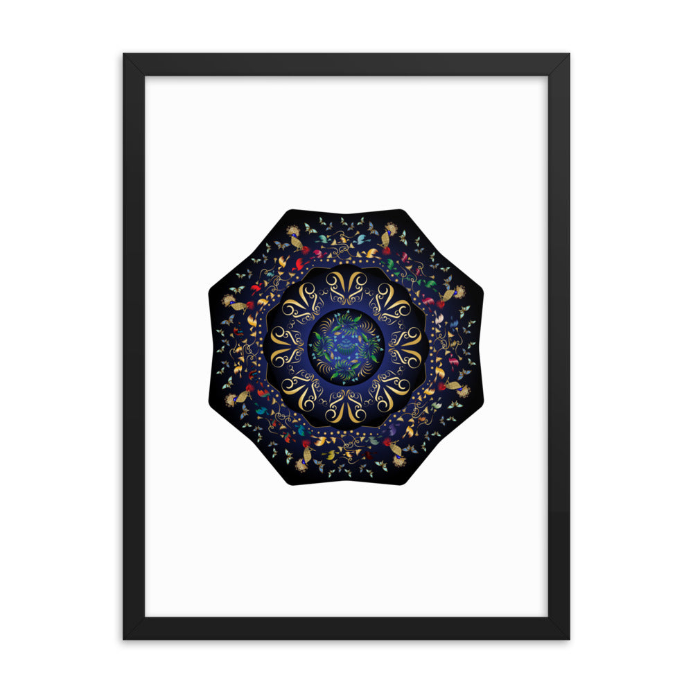 Framed Poster Circumplexical No 3796 Mandala Navy - Gold Free Shipping