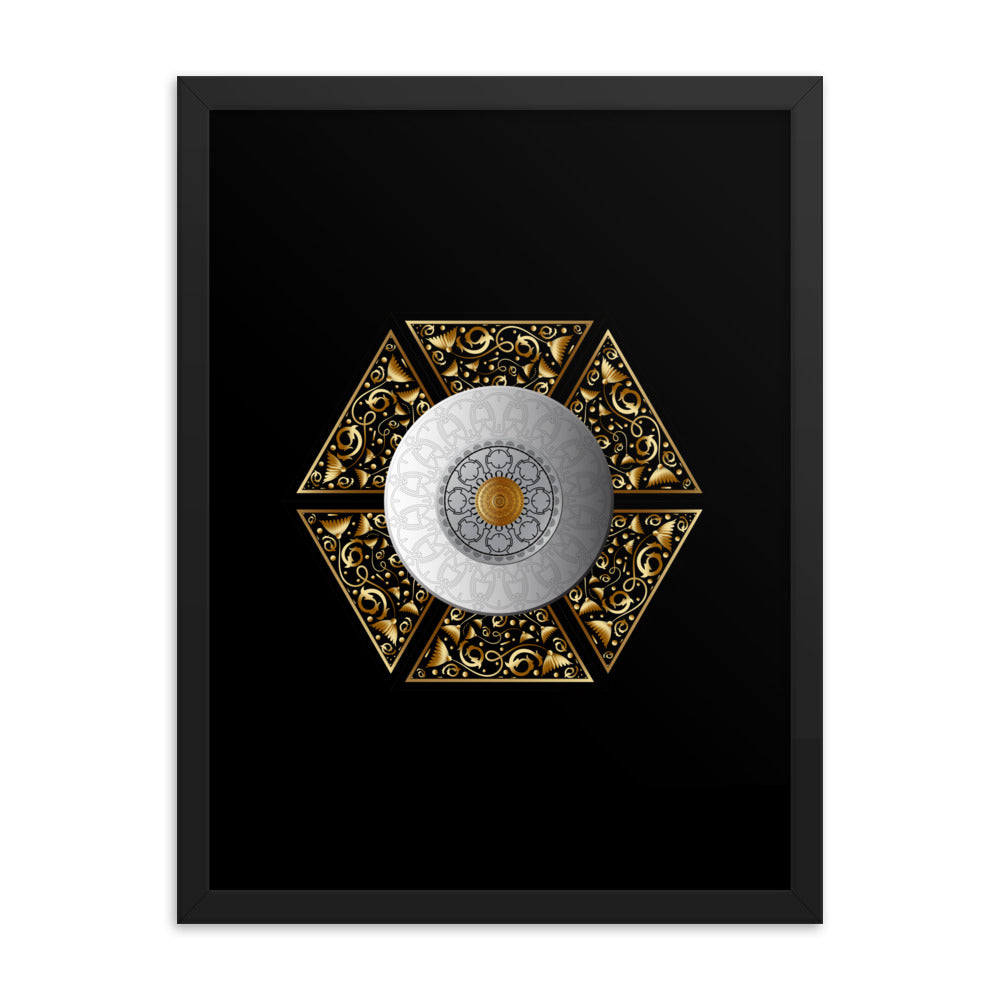 Framed Poster Circumplexical No 3855 Six-Sided Mandala Silver - Gold Free Shipping