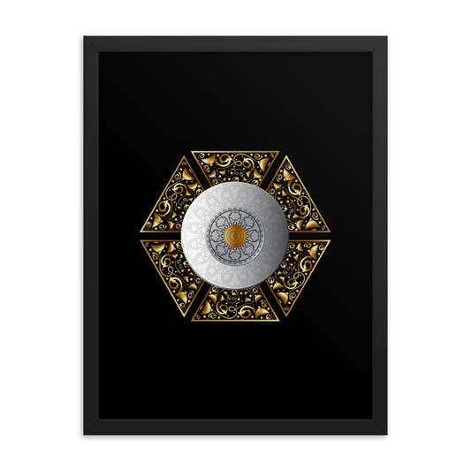 Framed Poster Circumplexical No 3855 Six-Sided Mandala Silver - Gold Free Shipping