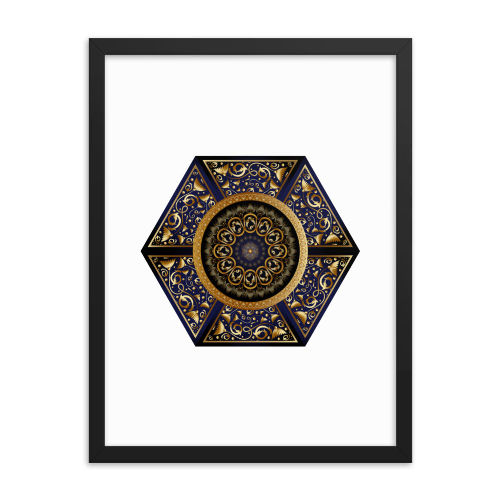 Framed Poster Circumplexical No 3865 Six-Sided Mandala Black - Gold Free Shipping