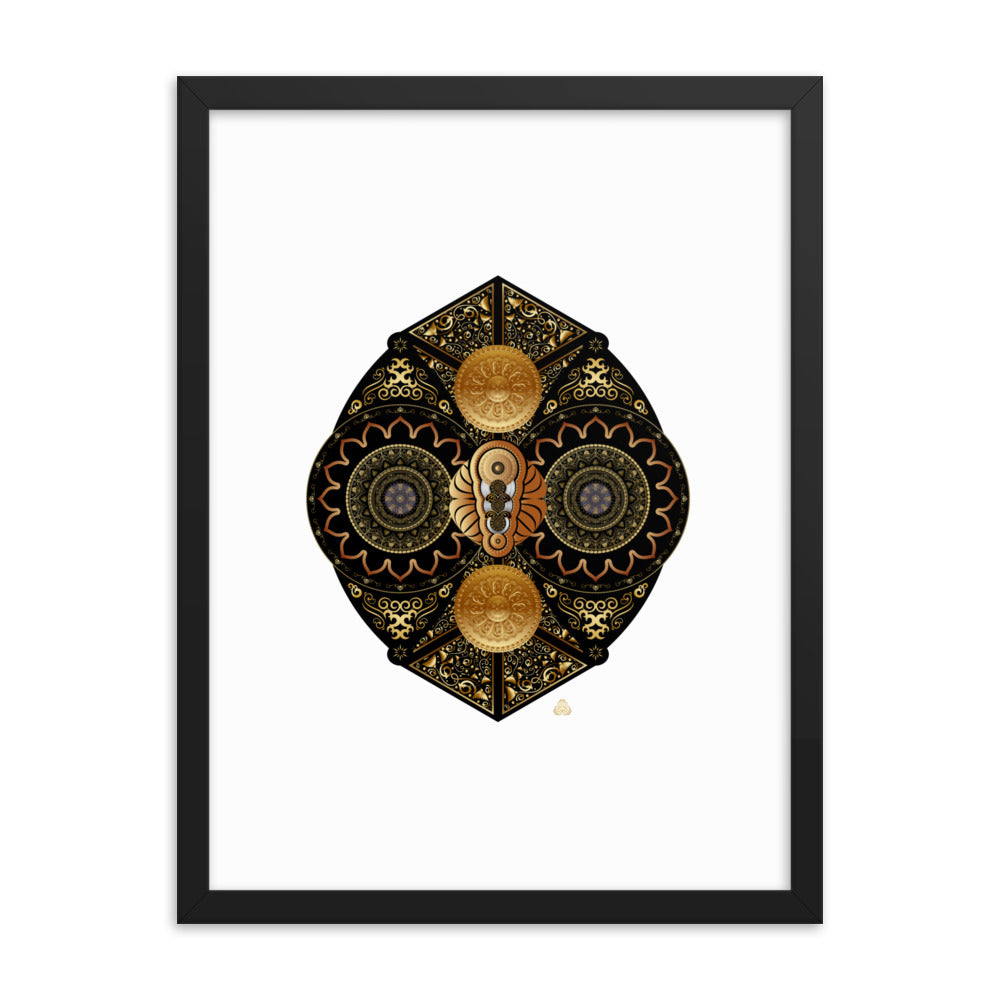 Framed Poster Circumplexical No 3927 Intricate Mandala Black - Gold Free Shipping