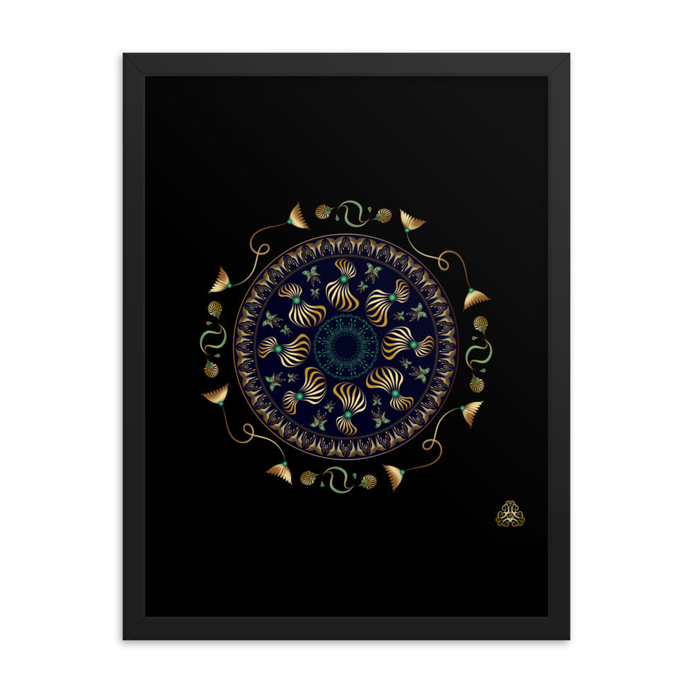 Framed Poster Kuklos No 4315 Intricate Mandala Black - Gold Free Shipping