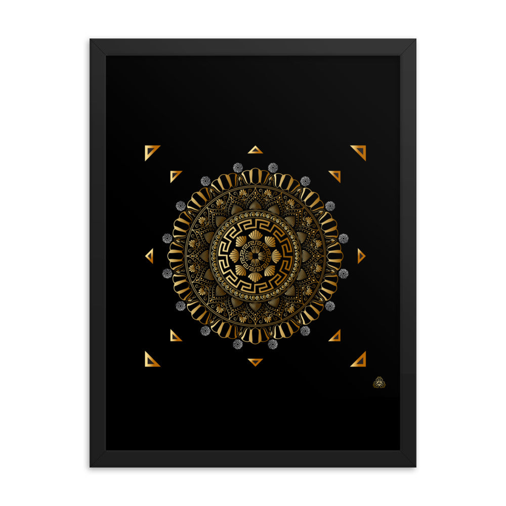 Framed Poster Kuklos No 4371 Intricate Mandala Black - Gold Free Shipping