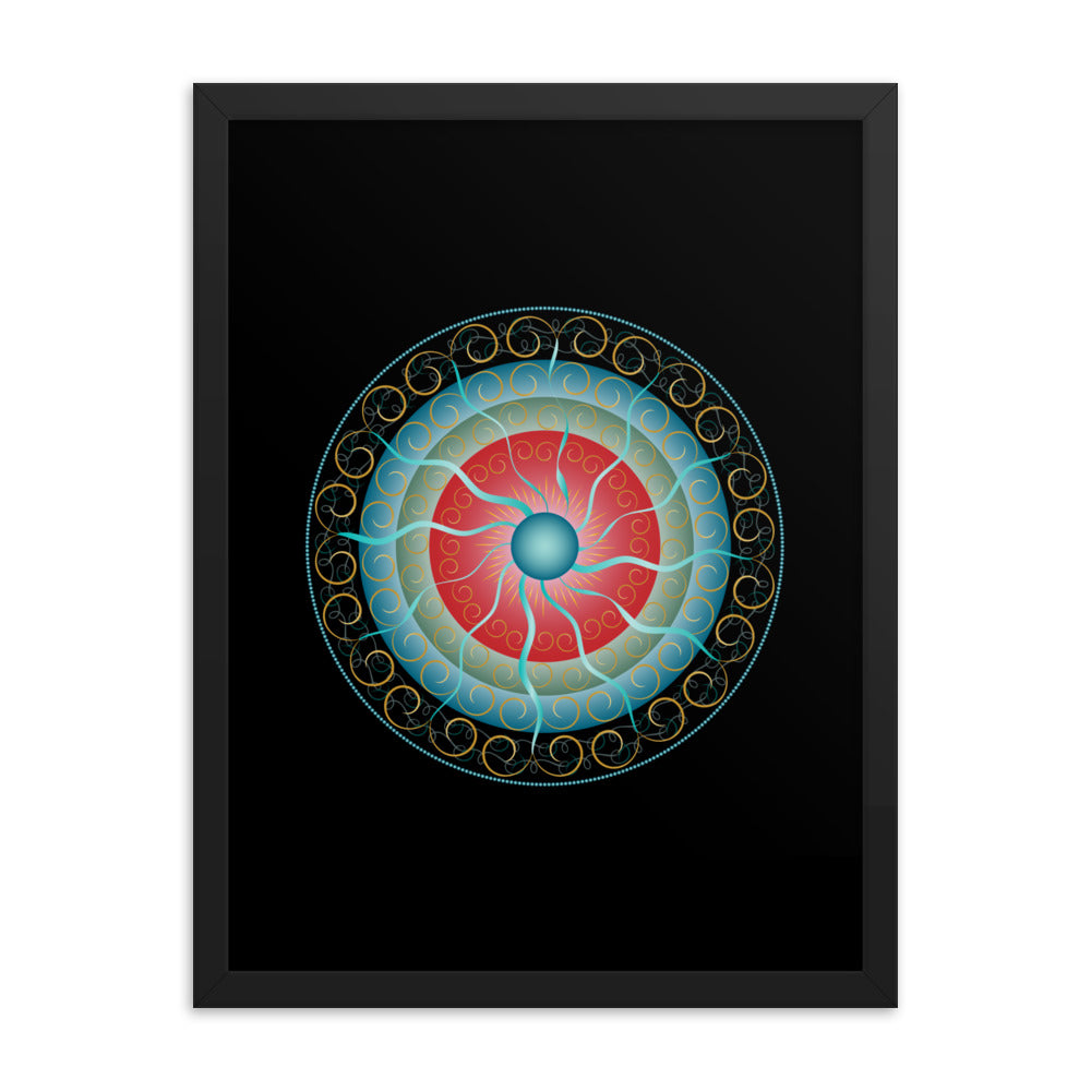 Framed Poster Complexical No 2155 Mandala Black - Red - Gold Free Shipping