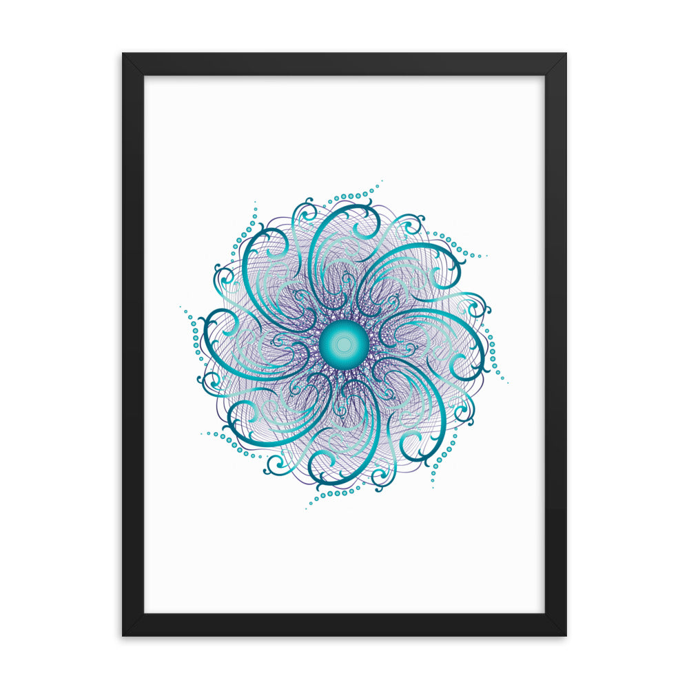 Framed Poster Complexical No 1876 Swirling Mandala Aqua Free Shipping