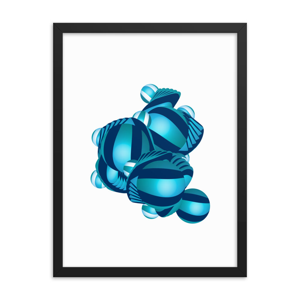 Framed Poster Circulosity No 3162 Abstract Mandala Aqua - Navy Free Shipping