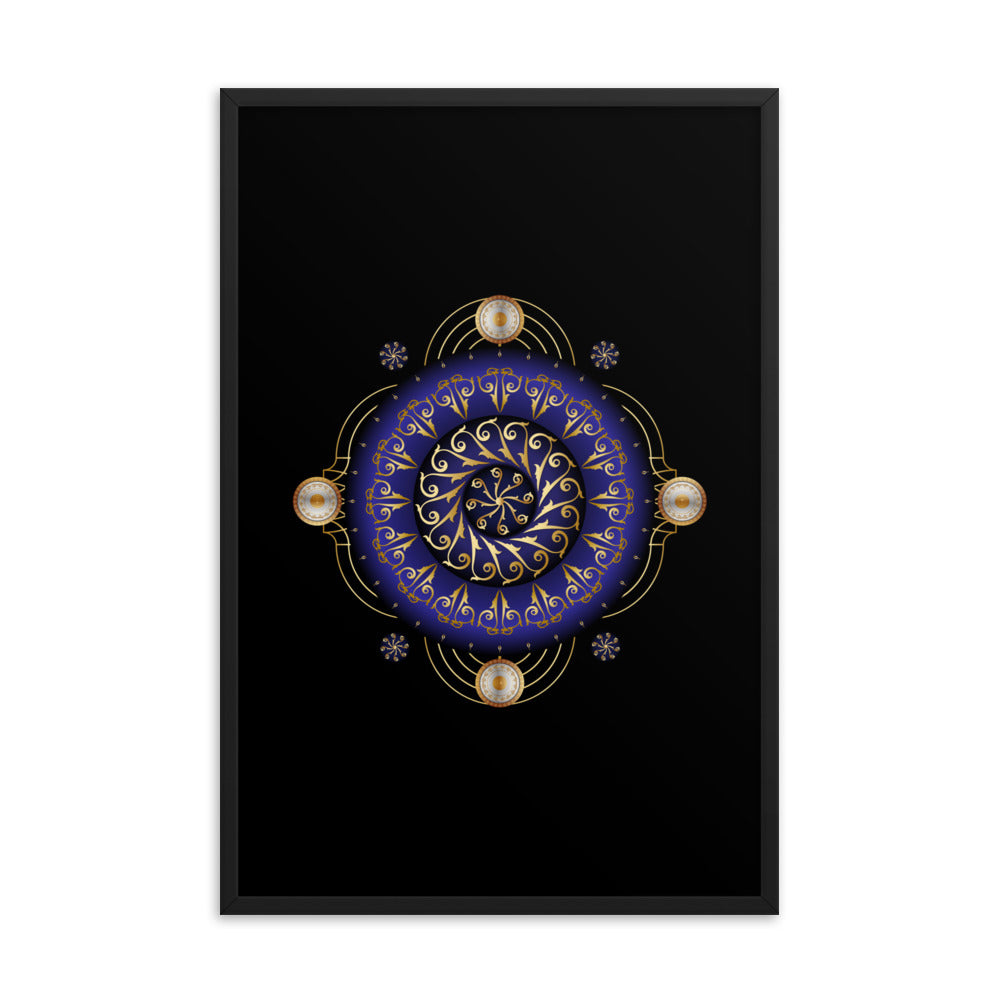 Framed Poster Kuklos No 4048 Dark Navy - Silver - Gold Mandala Free Shipping