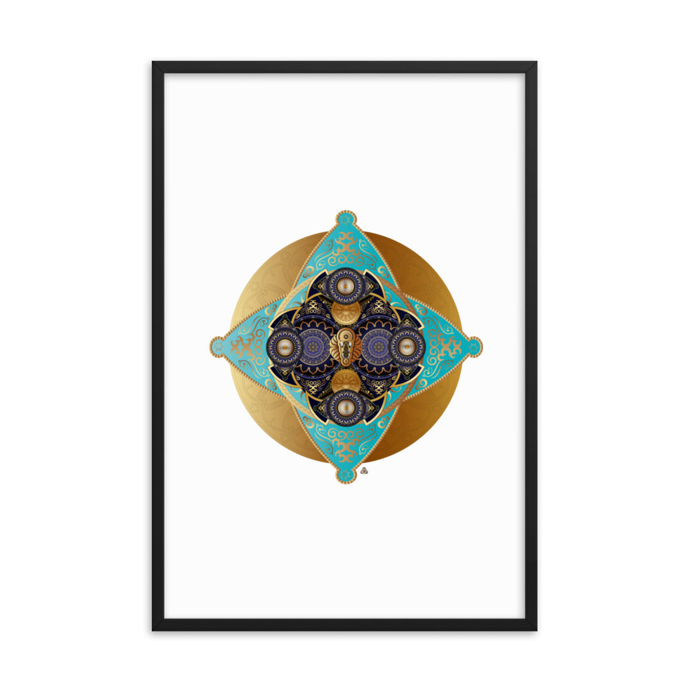 Framed Poster Kuklos No 4062 Mandala Aqua - Navy - Gold Free Shipping