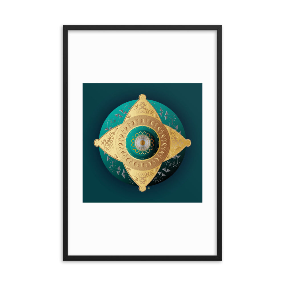 Framed Poster Kuklos No 4063 Mandala Viridian Green - Gold Free Shipping