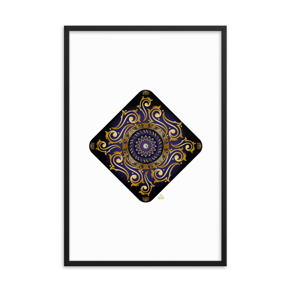 Framed Poster Kuklos No 4089 Mandala Dark Navy Blue- Gold Free Shipping