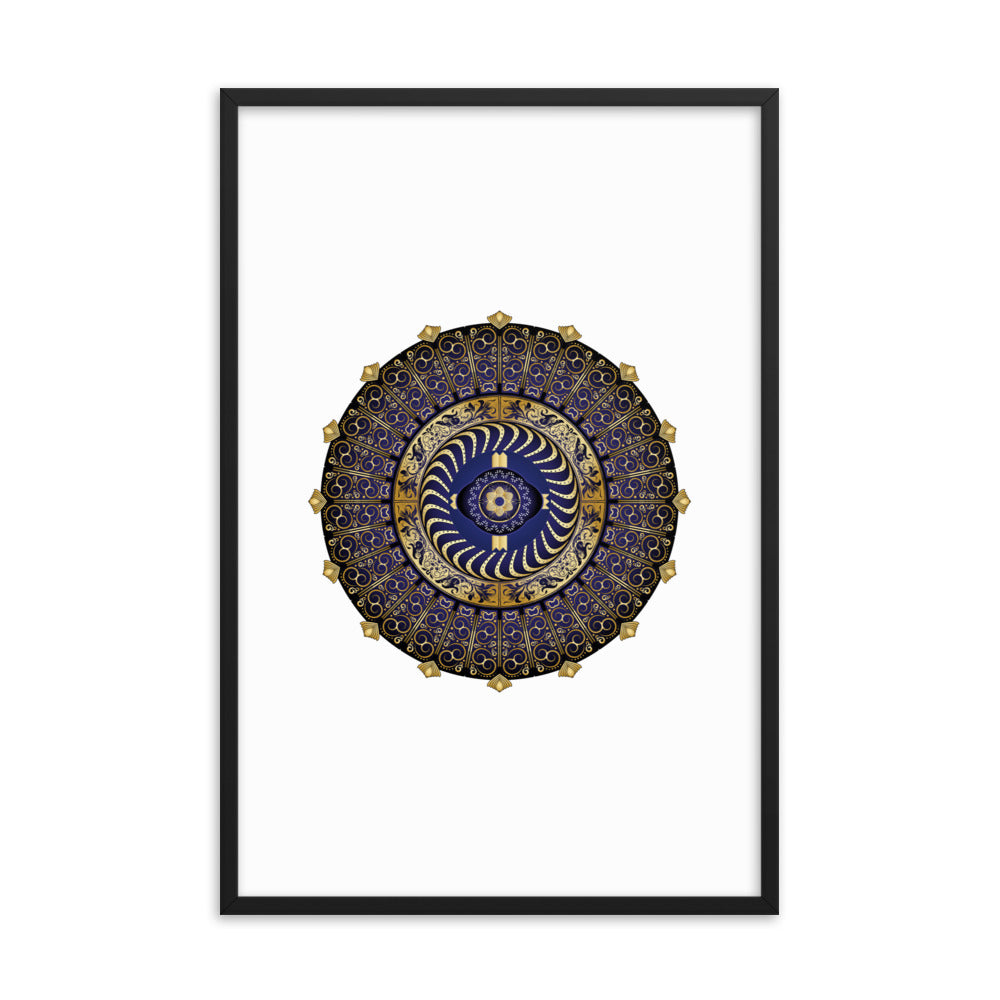 Framed Poster Circulosity No 2987 Mandala Navy - Gold Free Shipping