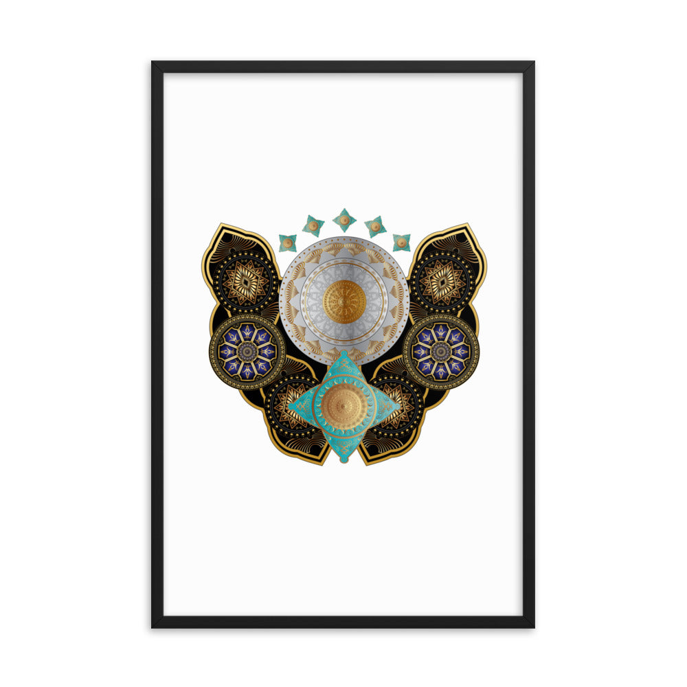 Framed Poster Circumplexical No 3661 Highly intricate Mandala Aqua - Gold Free Shipping