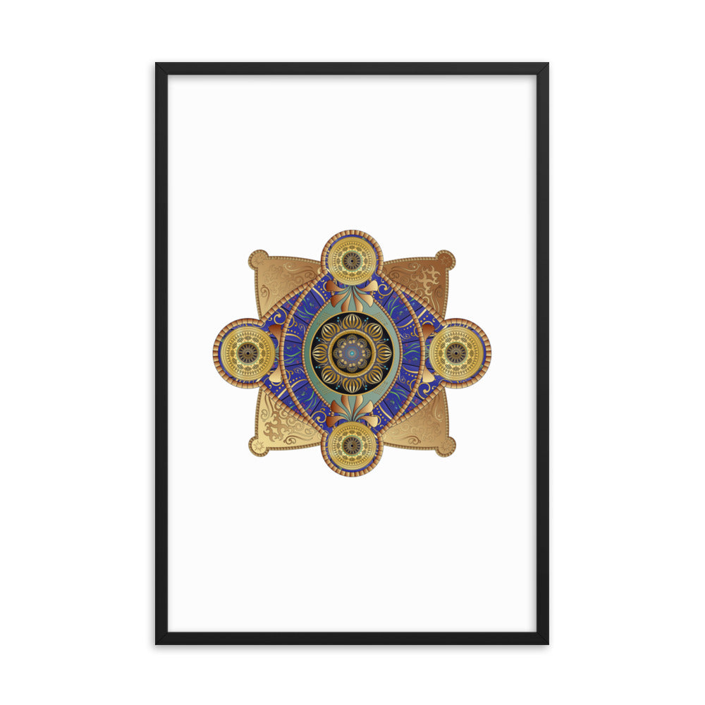 Framed Poster Circumplexical No 3701 Intricate Mandala Aqua - Gold Free Shipping