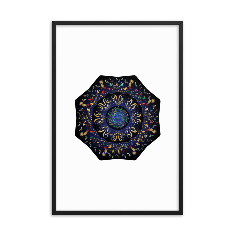 Framed Poster Circumplexical No 3796 Mandala Navy - Gold Free Shipping