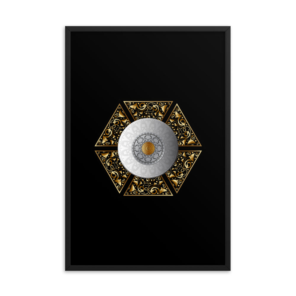 Framed Poster Circumplexical No 3855 Six-Sided Mandala Silver - Gold Free Shipping