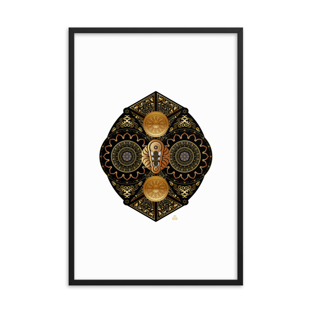 Framed Poster Circumplexical No 3927 Intricate Mandala Black - Gold Free Shipping