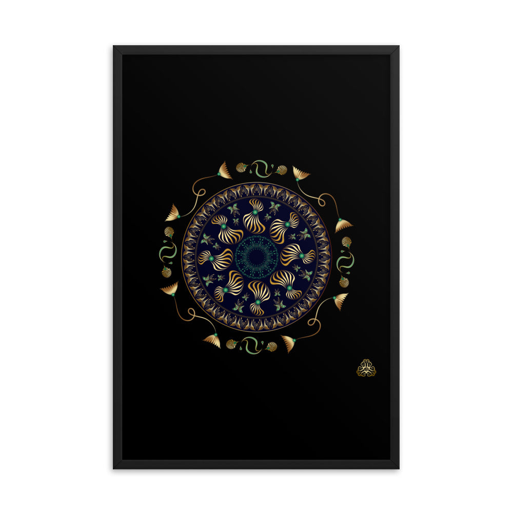 Framed Poster Kuklos No 4315 Intricate Mandala Black - Gold Free Shipping