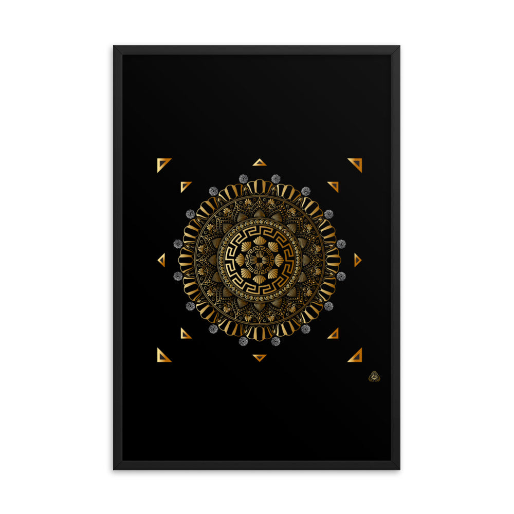 Framed Poster Kuklos No 4371 Intricate Mandala Black - Gold Free Shipping